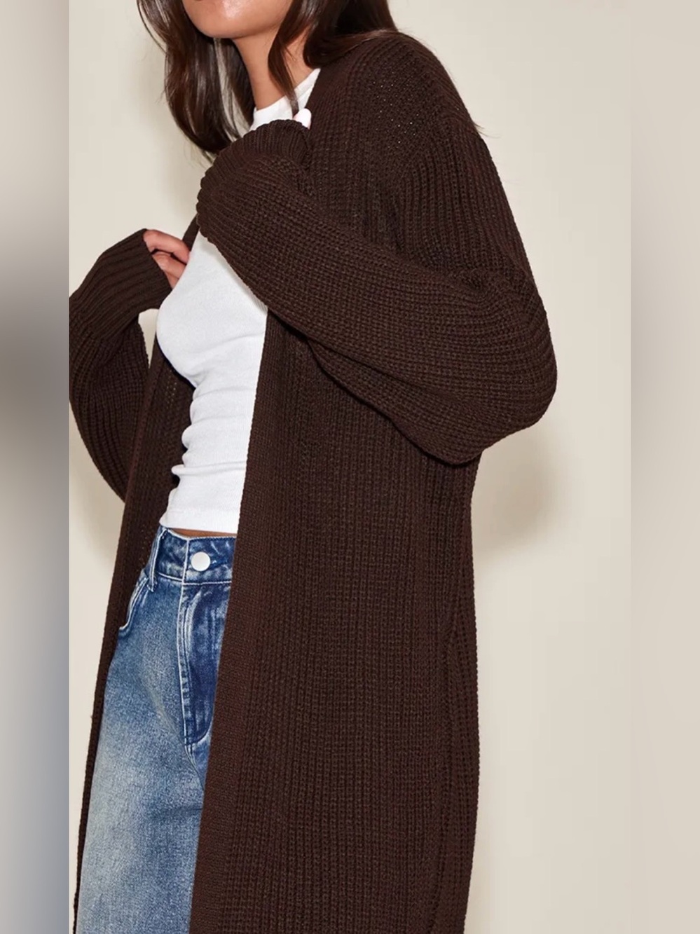3 for $15 😍 Streetwear Society Long Dark Brown Open-Front Knit Cardigan